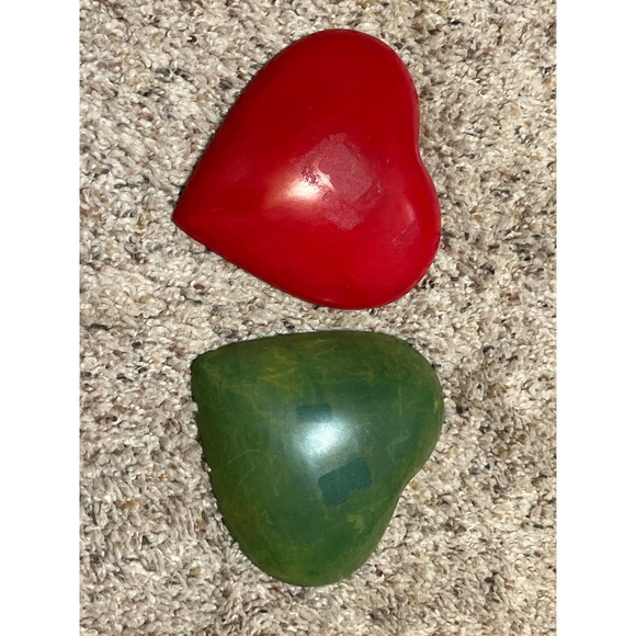 Set of 2 Soap Stone Valentine Heart Inspiration Trinket Dishes Red Green Blessed - Picture 3 of 4